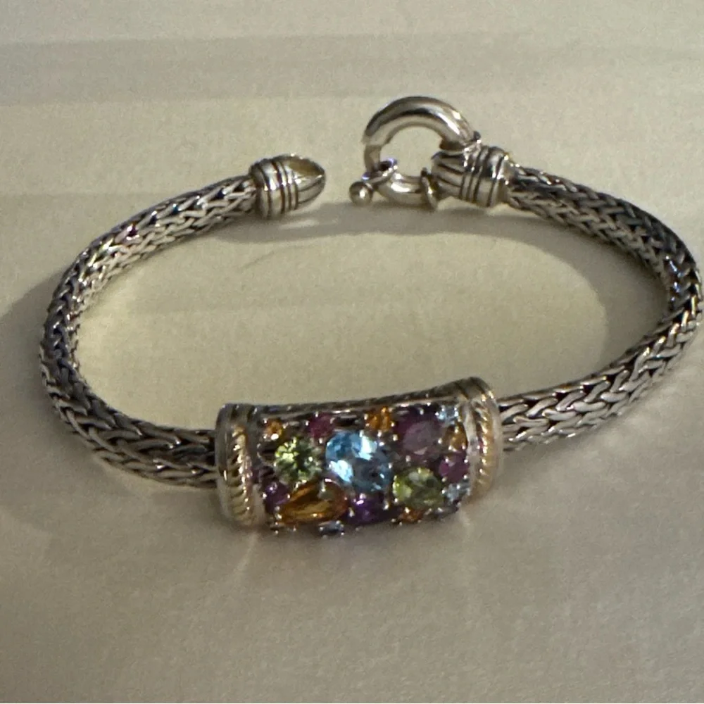 Effy Multicolor Gemstone Silver Bracelet with Gold Accents - Picture 5 of 11